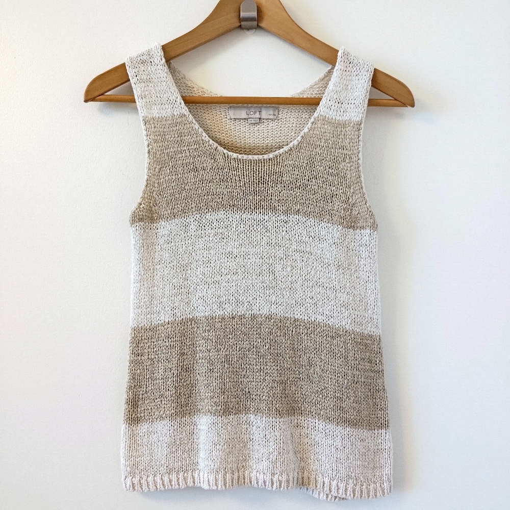 Sleeveless color block top in tan and white (size SP)
